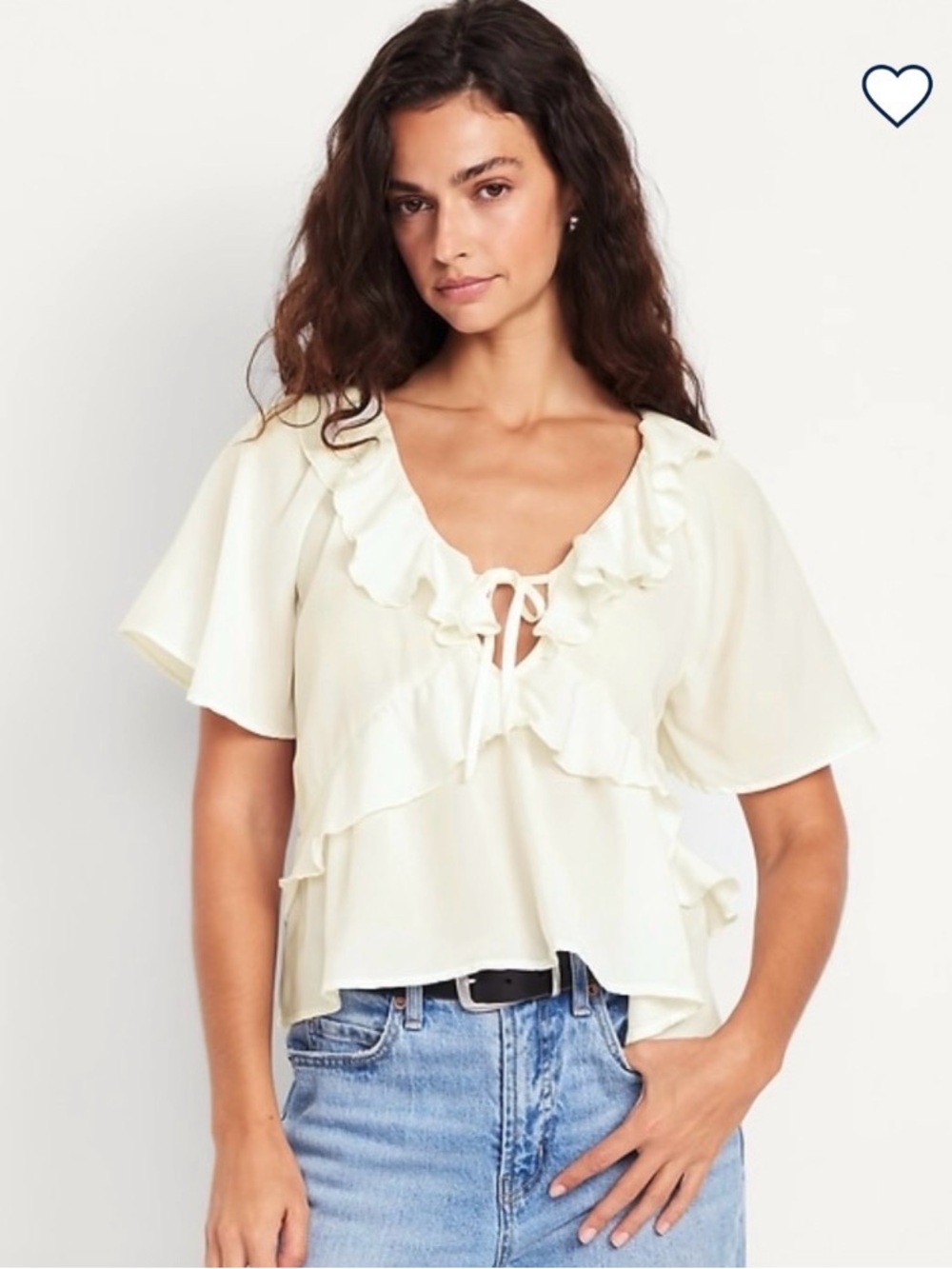 Old Navy Satin Ruffle Tie-Front Cream Women's Blouse